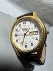 vintage seiko railroad approved, Gold Plated,Day/Date,38mm, Brown Leather, men’s
