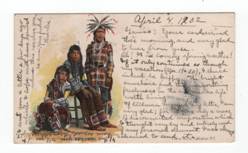 American Indian Children, Original Antique 1902 Color Postcard, Postally Used