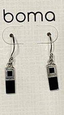 BOMA Handmade Sterling Silver & Onyx Wire Dangle Drop Geometric Earrings 1”