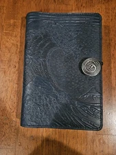 Oberon Design Leather Refillable Journal Notebook Pewter Button Hokusai Wave 5x7