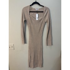 Steve Madden Ginette Dress Women's Small Beige Side Slit Sweetheart Neck Ribbed