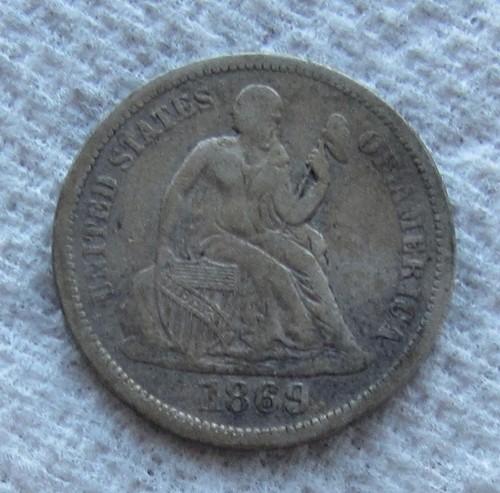 1869-S Seated Liberty Silver Dime Rare Key Date  XF Full Bold Liberty  Cleaned