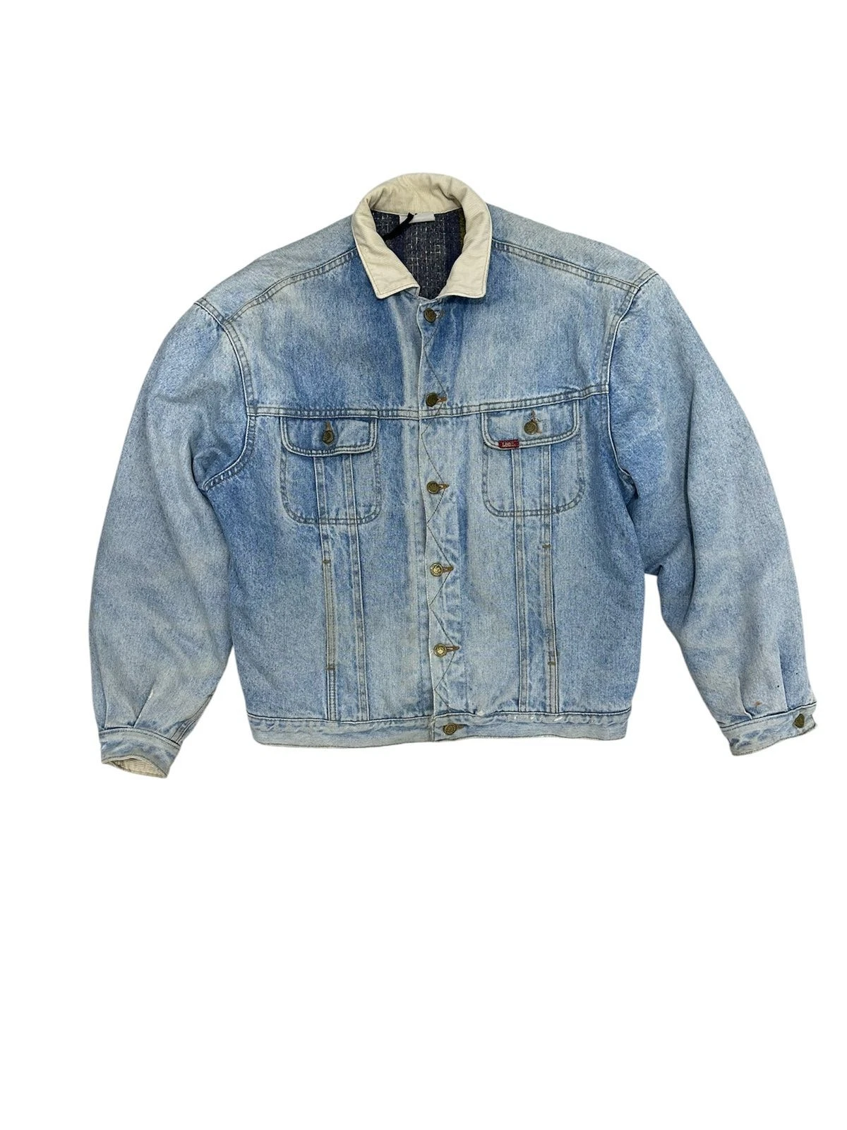 Vintage Lee Storm Rider Denim Jacket Size M Made Belgium Blanket Lined Distresse