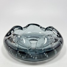 Schwerer Glas Aschenbecher Schweden Rauchglas Bullicante Kunstglas 60er 18 cm