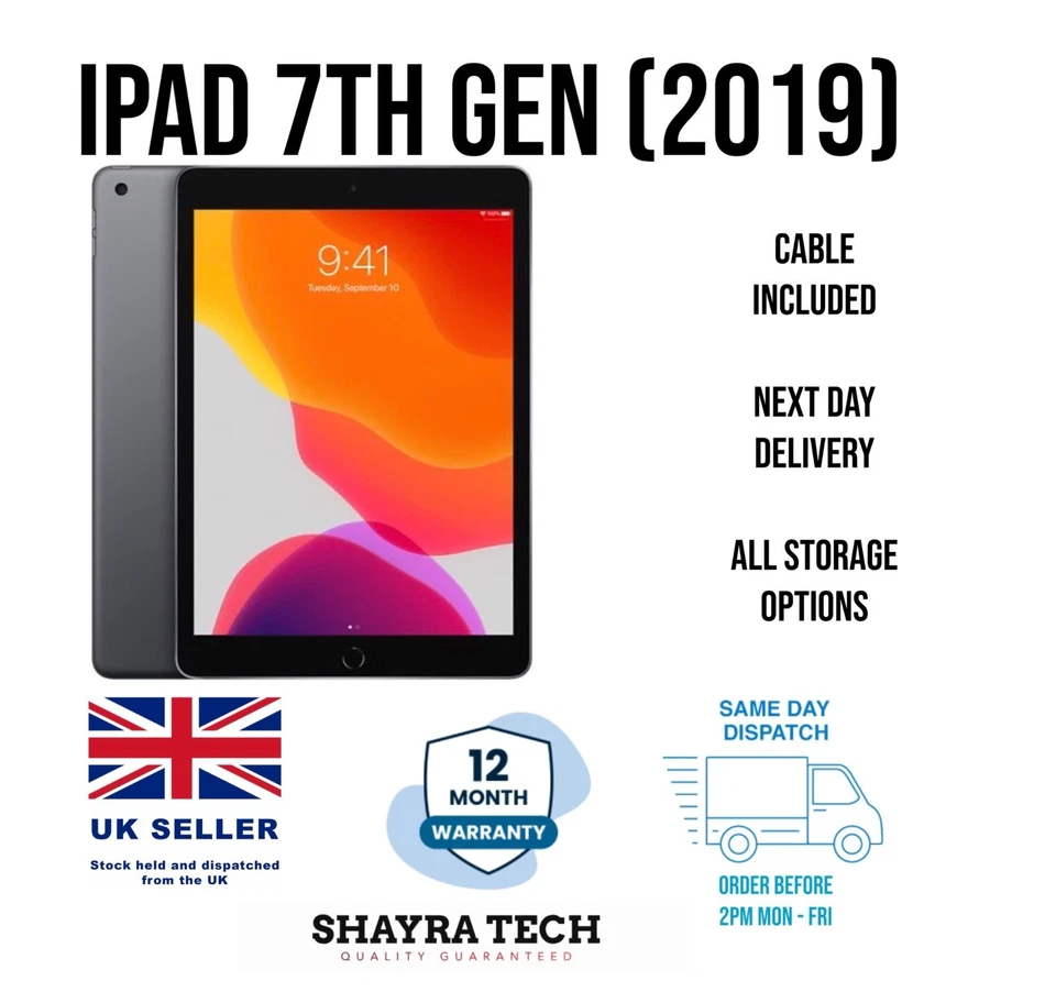 Apple iPad 7th Gen (2019) 32GB 128GB WiFi/4G All Colours GOOD CONDITION - Image 2 of 4