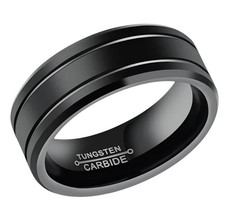 8mm Black Double Groove Tungsten Carbide Wedding Rings for Men and Women
