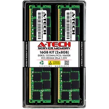 A-Tech 16GB 2x 8GB 2Rx4 PC3-10600R DDR3 1333 LV ECC RDIMM REG Server Memory RAM