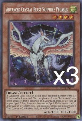 3X Yugioh Advanced Crystal Beast Sapphire Pegasus BLCR-EN016 Secret Rare 1st NM