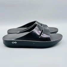 Oofos Sandals Womens 8 Black Glossy Slide Ooriginal Luxe Comfort Casual Shoe