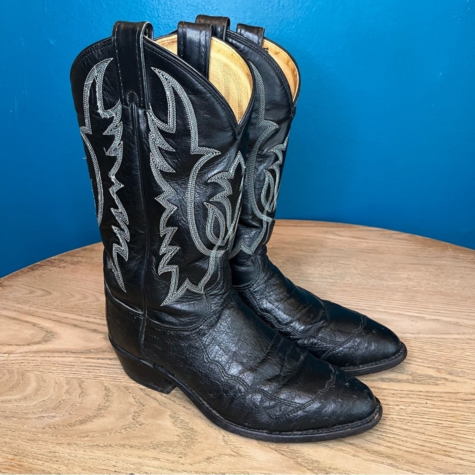 Vintage Tony Lama Western Ostrich Cowboy Boots Exotic Leather Men's Size 8D