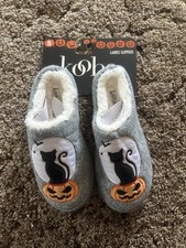 Kooba Cat  Pumpkin Adult Light Gray Faux Fur Ladies Slippers Fall Sz S 5-6 
