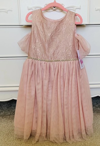 Pink Party Dress With Rhinestone Detail and Tulle Skirt Girls Size 6 - Picture 1 of 5