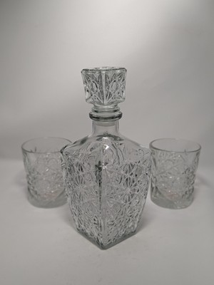 Vintage Bormioli Rocco Dedalo Italian Whiskey Decanter with 2 L Hobstar Tumblers