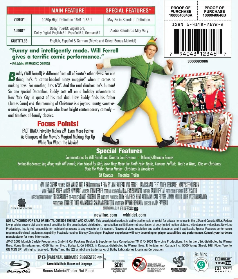 Elf Blu-ray Will Ferrell NEW Foto 4 de 4