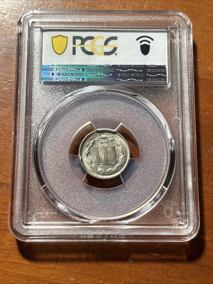 1866 Three Cent Nickel 3CN PCGS MS64 - Die Chip Above I on Reverse - Image 2 of 4