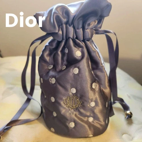 Pochette Christian Dior motif pois gris soie satin brodé logo petit