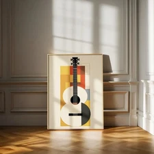 Guitar Wall Art, Printable, Minimalist Music Print, Geometric Guitar
