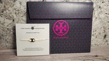 Tory Burch Gemini Link Embrace Adjustable Bracelet Ivory & Gold w/ Gift Bag
