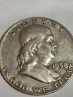 1958  Franklin Silver Half Dollar.  About Uncirculated.90% Silver. Free Shipping