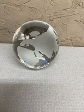 Vintage World Globe Earth Paperweight Etched Frosted Crystal Glass Clear
