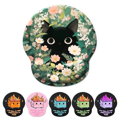 Ergonomic Mouse Pad Wrist Support Flower Cat Gel Mouse Pads with Wrist Rest C...