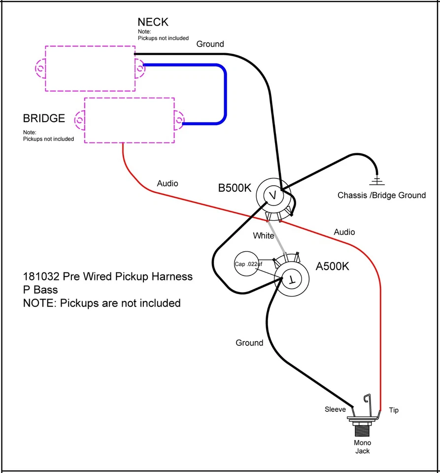 Wiring Harness Pre-wired PB 1V 1T Bass Guitar 181032 - Image 2 of 2
