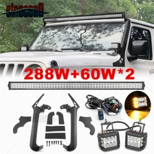52'' LED Light Bar 4" Strobe Light Pod+Bracket For Jeep Wrangler JL Gladiator JT