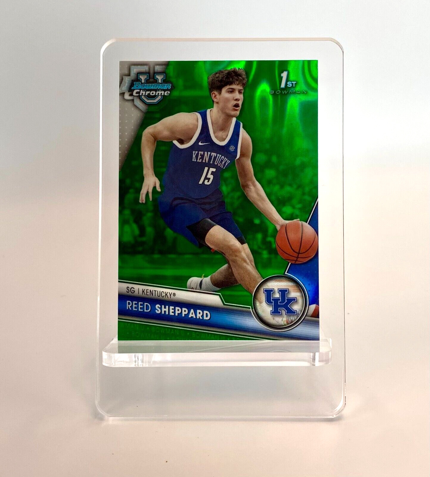 2023-24 1st Bowman Chrome U Reed Sheppard #45 Green Refractor /99 #3 NBA Pick