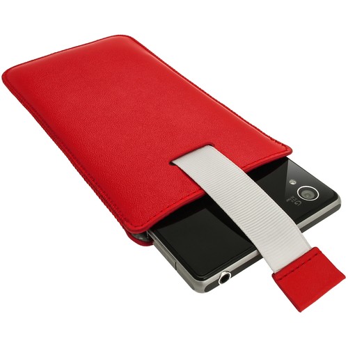 Rosso Custodia Case Cover Pouch Pelle per Sony Xperia Z1 C6902 & Z2 D6502 D6503 - Foto 5 di 6