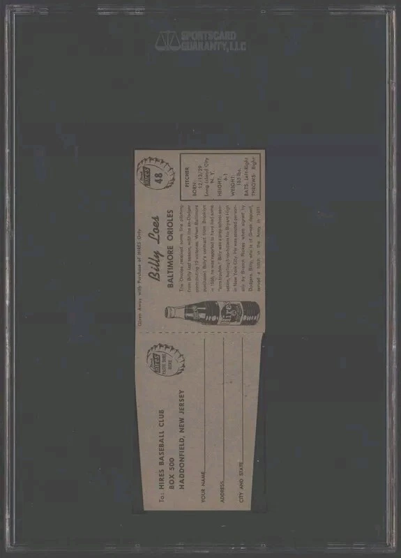 1958 Hires Root Beer Baseball With Tab #48 Billy Loes SGC 5.5 Baltimore Orioles  - Image 2 of 2