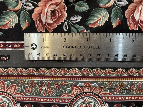 Vintage Cranston Fabric Mauve Rose Paisley Stripe Black Grey .75Y x 44" Width - Picture 2 of 3