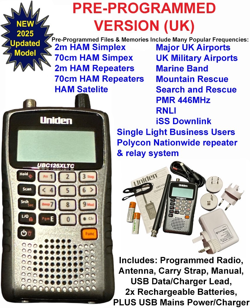 Uniden UBC125XLTc Radio 2025 Updated Scanner PROGRAMMED AM Uniden UBC125XLTc Radio 2025 Updated Scanner PROGRAMMED AM