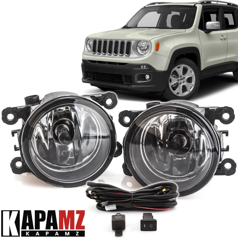 Clear Fog Light Driving Lamp w/Light Bulb Wiring Kit For 2015-2020 Jeep Renegade
