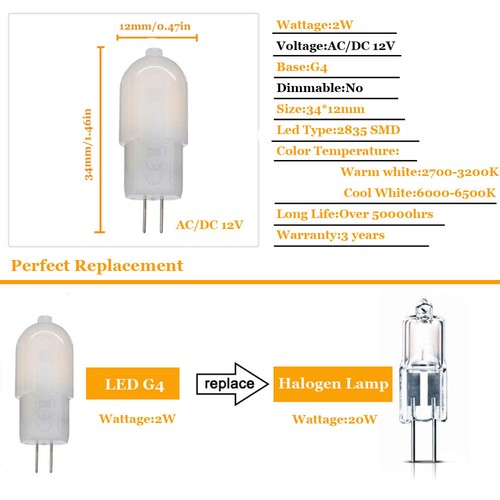 10pcs Mini LED Lamp G4 2W AC/DC 12V 220V 2835SMD Bulb Lights Replace 20W Halogen - Picture 3 of 12