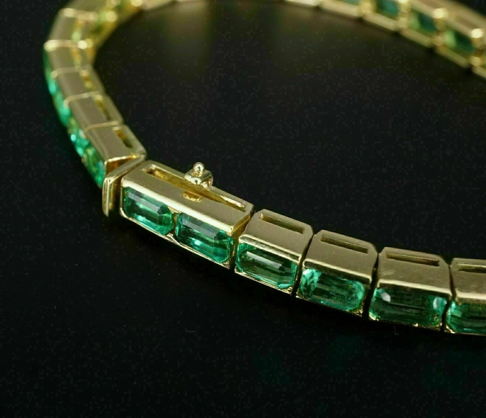 Brazalete de tenis para mujer talla esmeralda verde de 7 quilates enchapado en oro amarillo de 14 k Foto 4 de 4