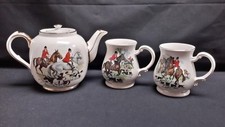 Sadler England Hunting Hunt Foxhounds - Large Teapot & Pair of Mugs / Tankards