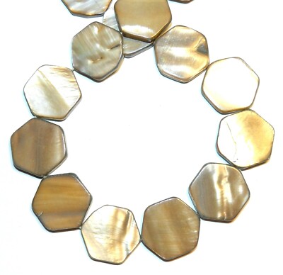 MP1819 Brown 22mm Flat Hexagon Mother of Pearl Gemstone Shell Beads 15'' 