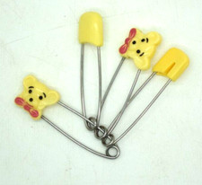 Vintage set of 4 YELLOW BEAR WITH BOW TIE Safety Diaper Pins Approx 2"