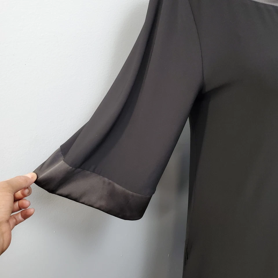 Vestido recto de sangría para mujer 10 negro satinado manga 3/4 cuello barco bolsillos laterales Foto 4 de 4