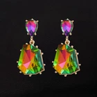Women's Mixed Color Glass Crystal Unique Geometric Dangle Stud Earrings