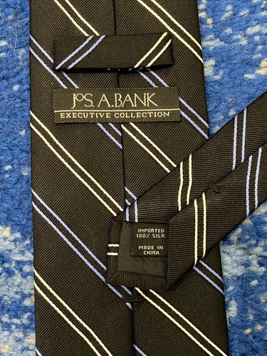 Jos. Corbata de seda A Bank Executive Collection negra azul plata rayas sesgadas - Imagen 4 de 4