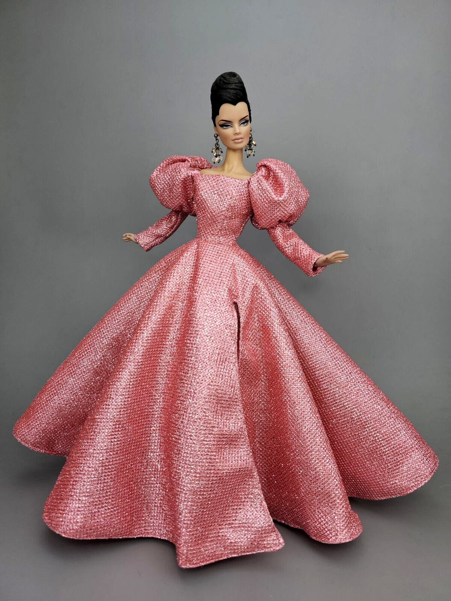 barbie evening dress Pink Princess Outfit Gown For Silkstone Fashion Royalty FR Size:M (10-12) color-description:Jet Black Floral Cami Dress for Wedding dress If time is not