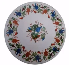 18'' white Marble Table Top center Coffee Antique mosaic Inlay lapis decor q60