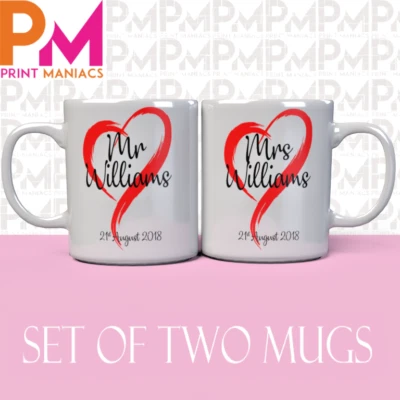 PRINT MANIACS Personalised Mr And Mrs Mug Wedding valentines GiftHIS HER HIM Set of 2 Mugs