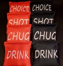 DRINK,SHOT, CHUG, CHOICE, RED AND BLK 8 ACA regulation custom Cornhole bags B219