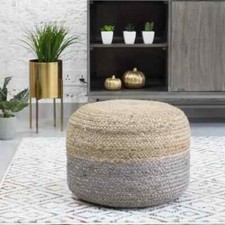 Pouf Natural Jute Cover Home Decor Braided Living Room Ottoman Foot Stool Cover