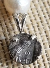 Goddess Athena Classical Owl Authentic Silver Hemiobol Coin Pearl Necklace