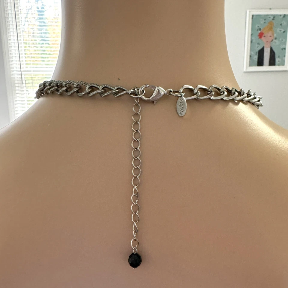 Collar Gargantilla Firmado 2028 Collar Reversible Tono Plata Cadena Eslabón Negro 16-19 Foto 4 de 4