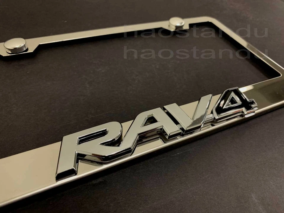 1x ForRAV4 3D Emblem STAINLESS STEEL License Plate Frame RUST FREE + Screw Cap - Image 2 of 2