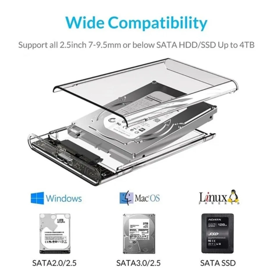 Boitier Externe Disque Dur transparent USB 3.0 2.5 pouces pour SATA HDD et SSD - Image 3 of 4